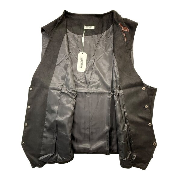 COOFANDY Faux Suede Vest Embroidered Snap Front Western Black Mens 2XL XXL NWT - Picture 8 of 12